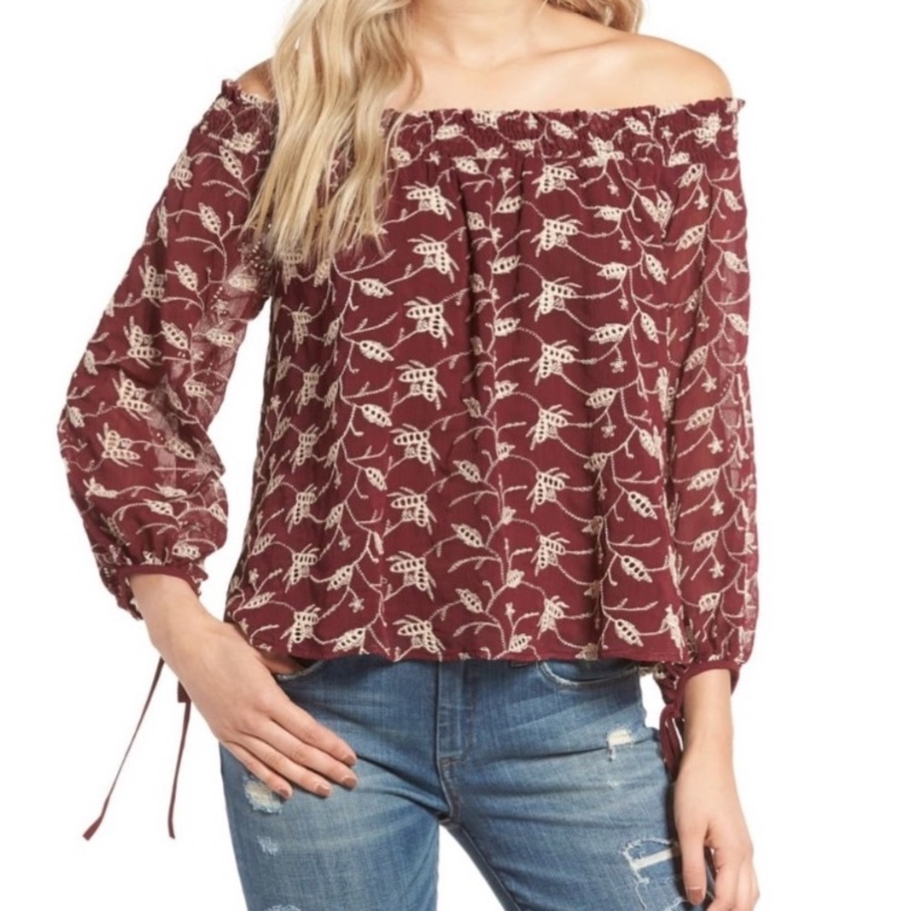 ASTR Embroidered Off The Shoulder Blouse